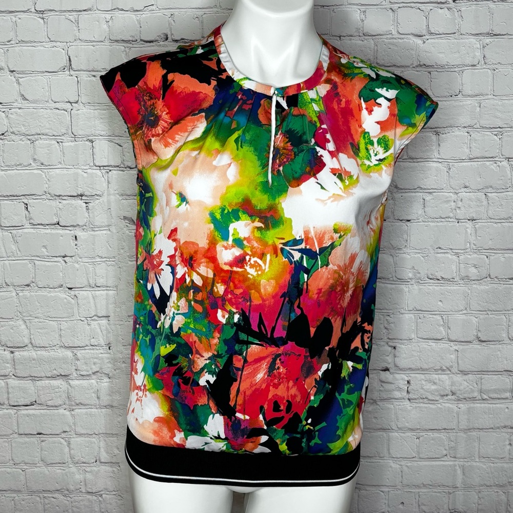 Worthington Colorful Abstract Floral Blouse Size S